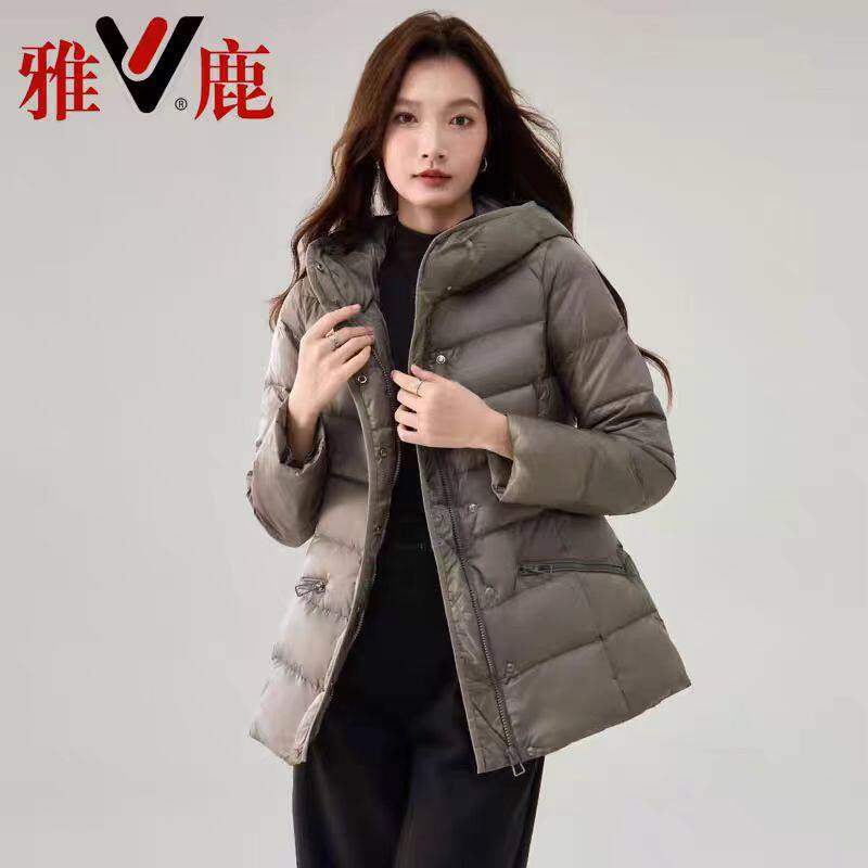 雅鹿羽绒服女排骨中长秋冬轻薄妈妈装90鸭绒正品保暖收腰修身外套
