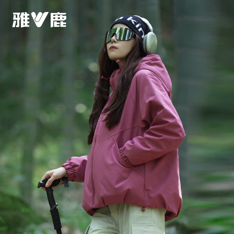 雅鹿短款连帽羽绒服女2026年春秋学生防风工装派克服90鸭绒外套潮