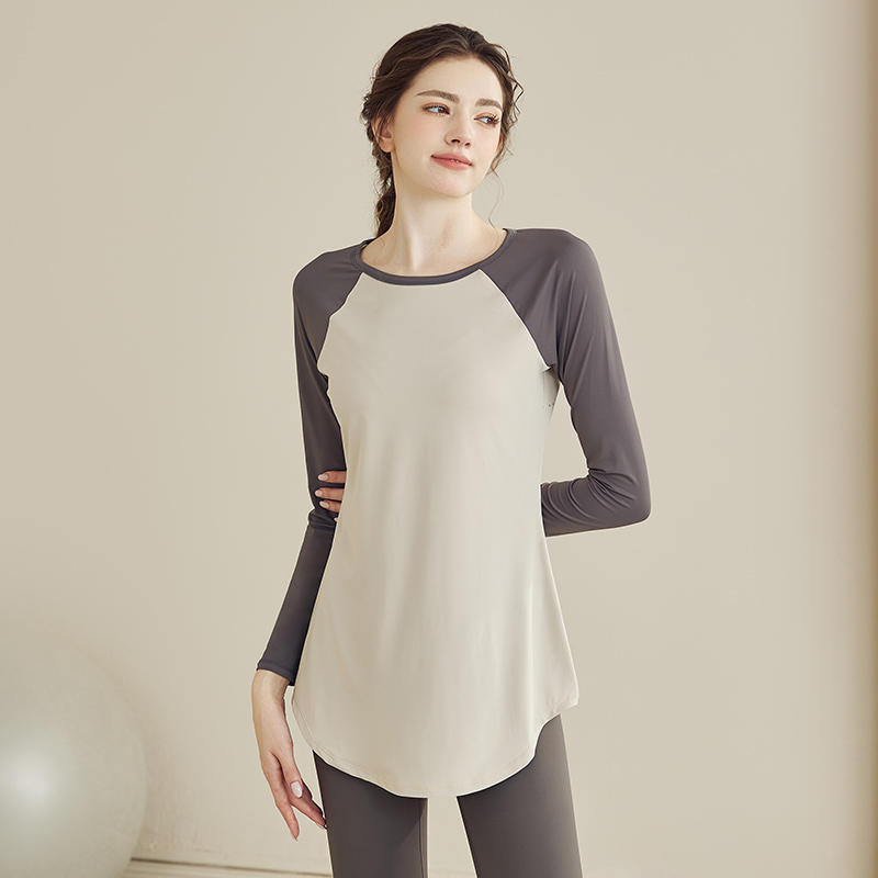 IuIu新款拼色瑜伽服长袖运动上衣