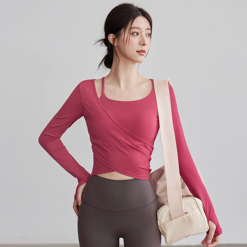 IuIu带胸垫运动瑜伽服长袖上衣女