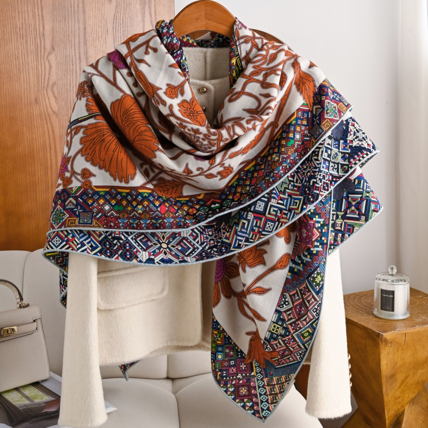 花豹蜂鸟双面异色丝毛大方巾春秋冬季时尚披肩桑蚕丝羊毛围巾送礼