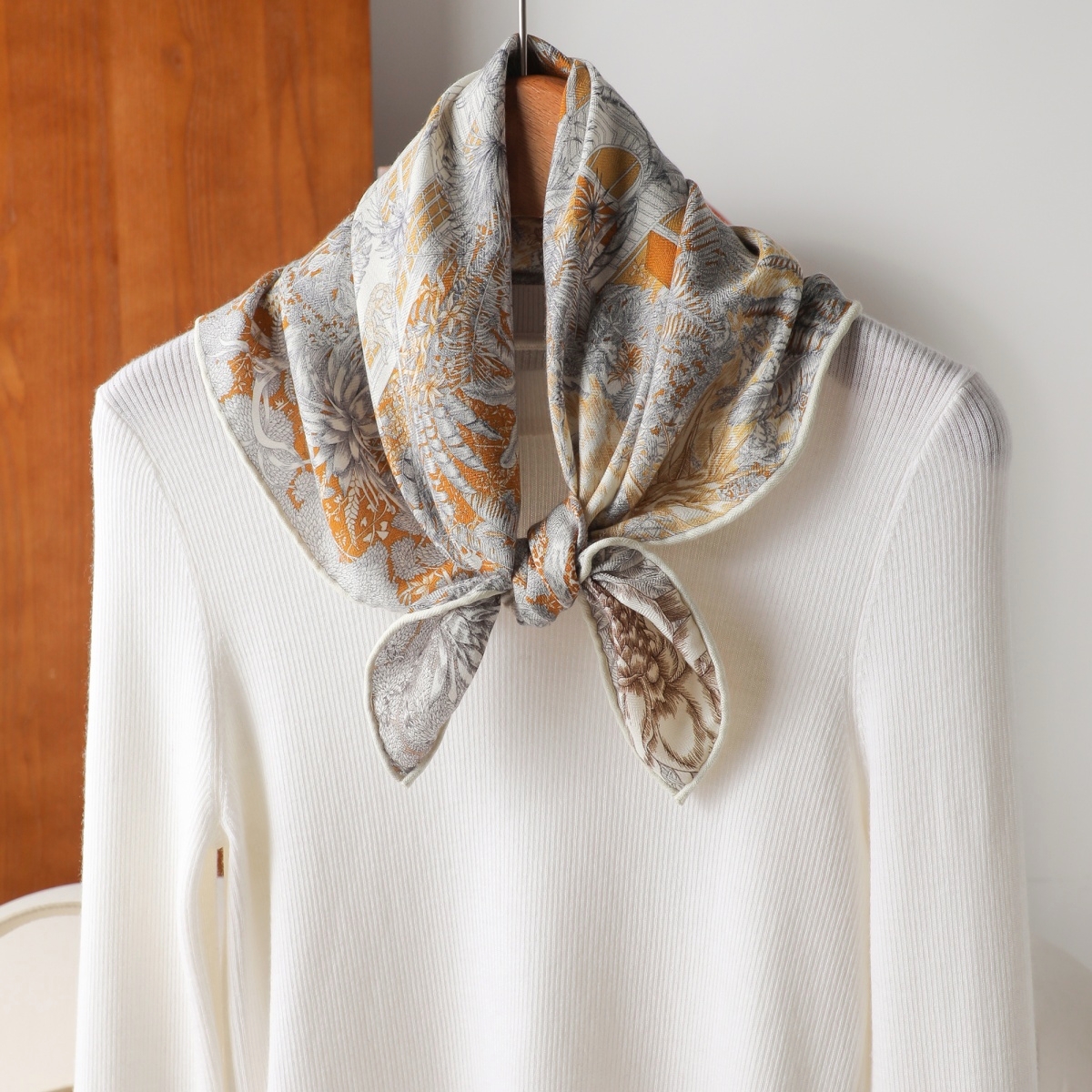 双面异色丛林福宝丝毛围巾女桑蚕丝羊毛方巾春秋夏季空调保暖披肩