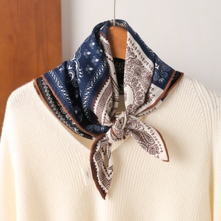 bandana拼块腰果花丝毛方巾 佩斯利双面异色真丝羊毛秋冬保暖围巾