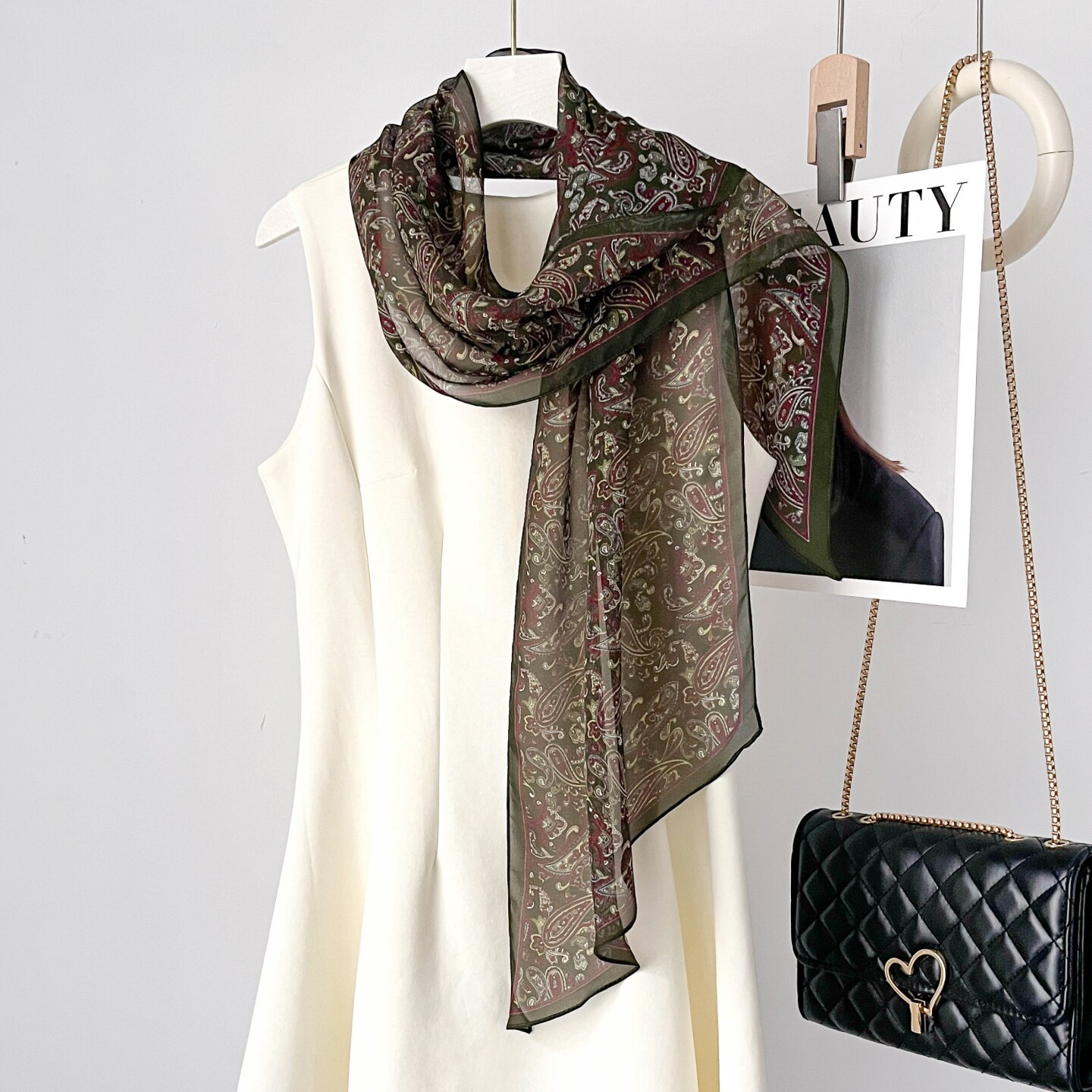 繁花佩斯利 春夏桑蚕丝围巾腰果花真丝雪纺斜角长条飘带防晒丝巾