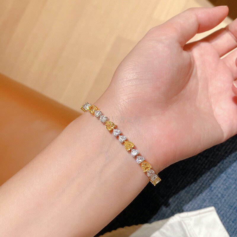 闪闪钻石黄钻爱心20分满钻手链女小众轻奢设计感名媛宴会仿真钻