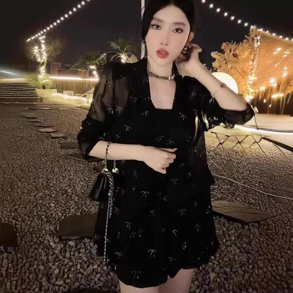 大码法式设计感防晒时尚套装女夏季新款胖mm显瘦开衫短裤两件套