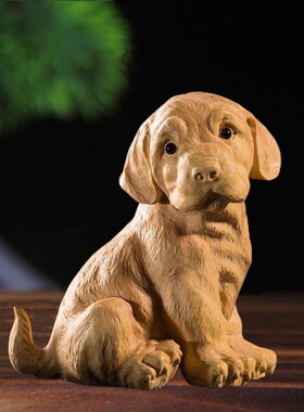 小叶崖柏木雕实木生肖狗把玩手把件雕刻工艺品创意家居小摆件旺财