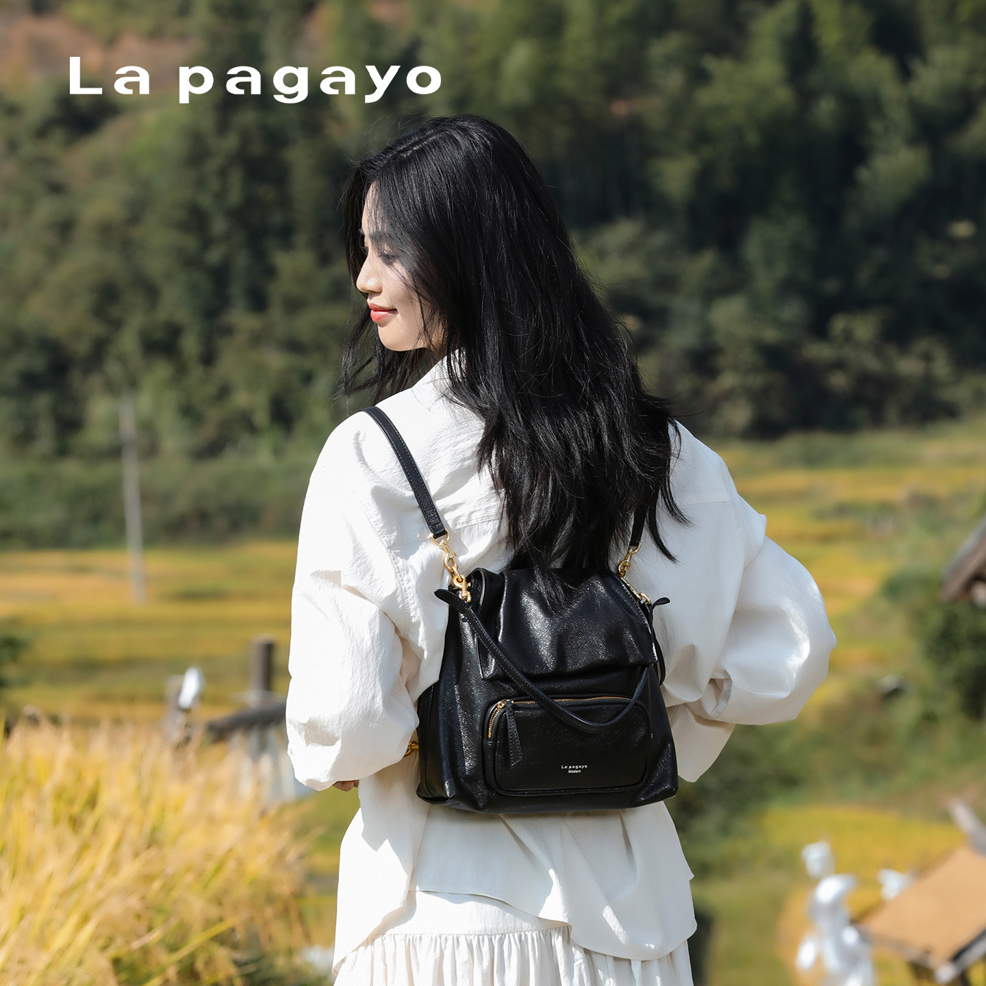 La pagayo/帕佳图植鞣牛皮多用单肩斜挎手提包双肩女包包