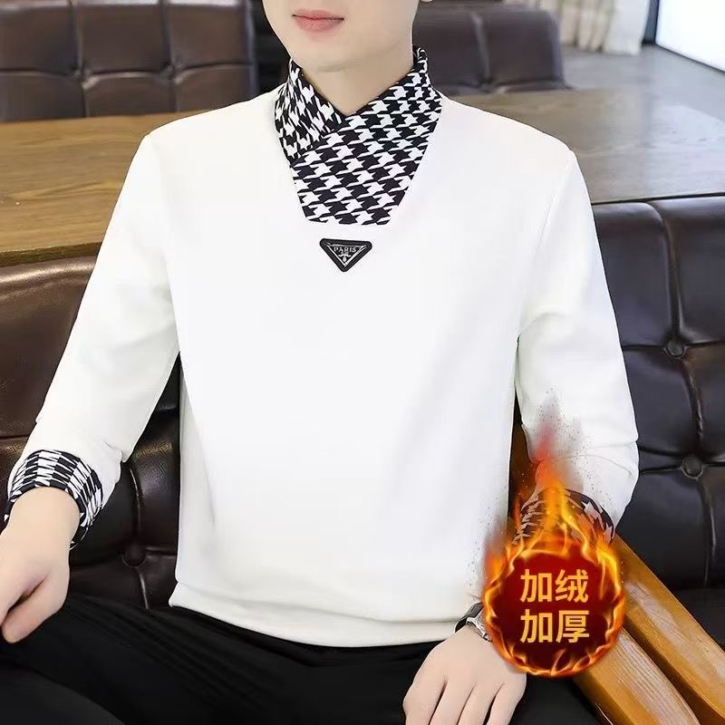 卫衣新款秋冬季潮流轻奢假两件男士加绒加厚保暖长袖潮流打底上衣