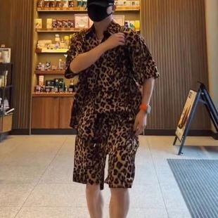 男士 夏季 新款 高级感豹纹短袖 搭配帅气五分裤 套装 百搭潮流薄款 衬衫