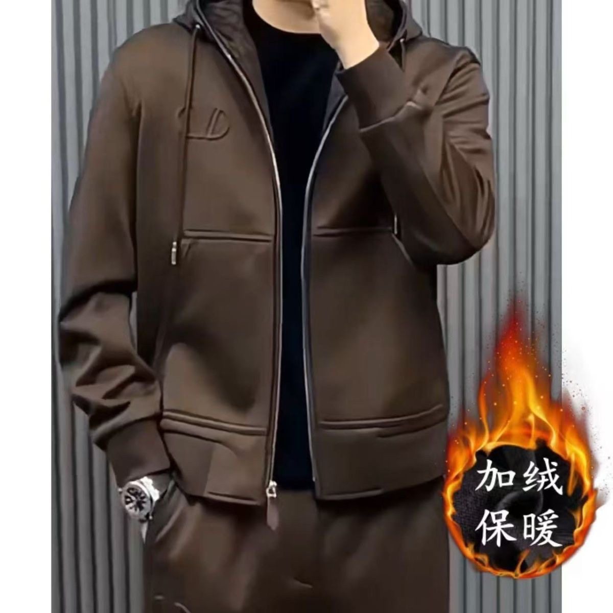 2026秋冬季新品男士高级感连帽休闲加绒套装两件套潮流百搭加绒,男装,时尚套装,淘宝优惠券,粉丝福利购,淘宝优惠卷