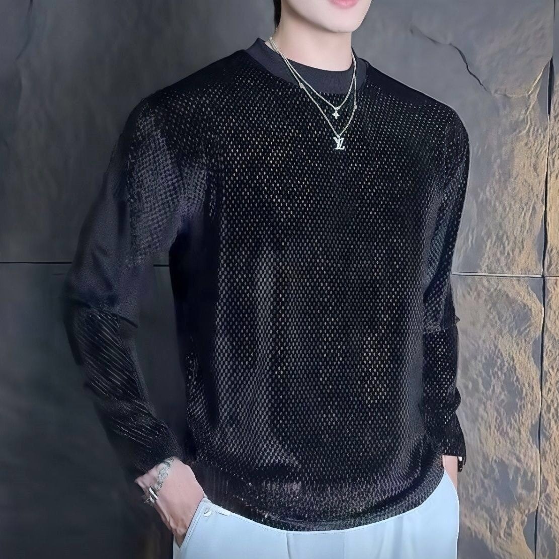 2026新款秋季高端气质印花简约圆领长袖T恤男士潮流百搭休闲上衣,男装,T恤,淘宝优惠券,粉丝福利购,淘宝优惠卷