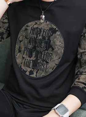 新款秋冬加绒加厚卫衣男装潮流打底衫高端欧货上衣男士长袖t恤帅