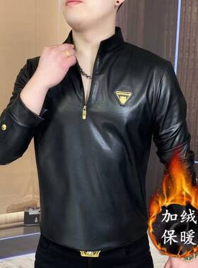 时尚新款美式男士秋装男款长袖卫衣立领半拉链皮polo潮牌T恤