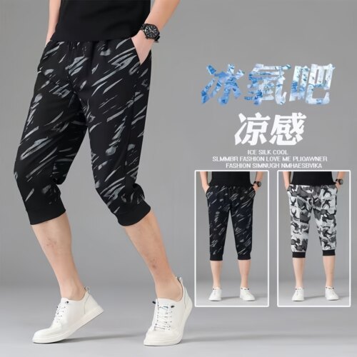 夏季冰丝七分裤男士中裤大韩版休闲短裤马裤个性薄运动7分裤子男
