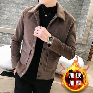 加厚外套男韩版秋冬季潮牌夹克男社会小伙百搭款纯色水貂绒上衣男
