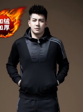 潮流时尚半链条纹卫衣男连帽欧洲站潮牌港风宽松百搭秋冬男装上衣