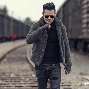 潮牌帅气羊羔毛绒外套男冬季加绒加厚短款夹克潮棉服棉袄大码男士