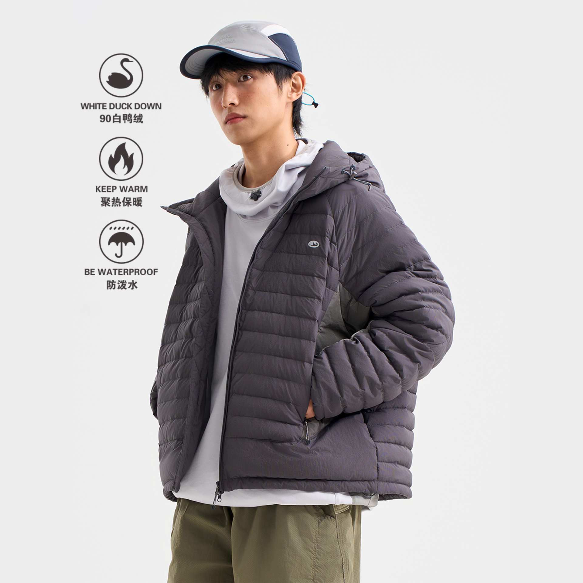 日系户外轻量短款连帽排骨羽绒服男女款冬季保暖宽松情侣拼接外套