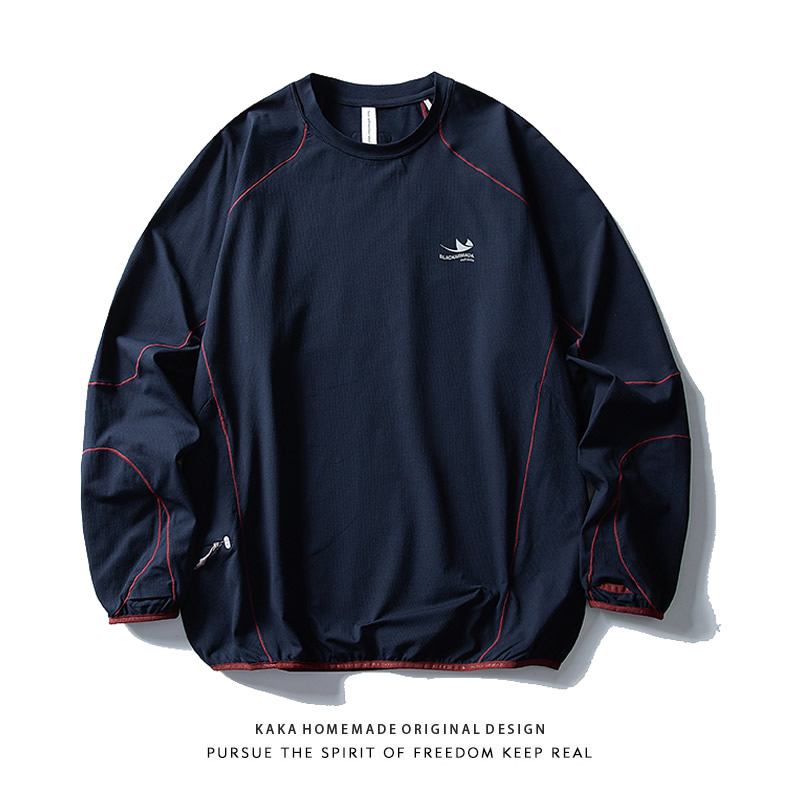 日系户外吸湿速干排汗运动长袖T恤男女款秋季宽松拼接打底衫情侣