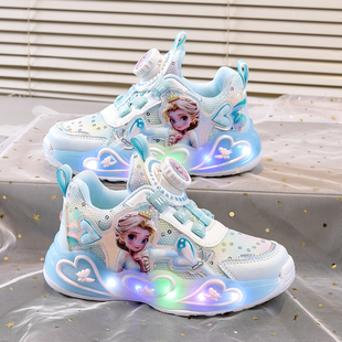 亮灯儿童公主鞋女童运动鞋2025秋季新款女孩网鞋发光鞋加绒二棉鞋