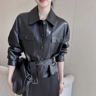 宋佳同款羊皮2025春季新款韩版宽松显瘦短款皮衣外套女皮夹克上衣