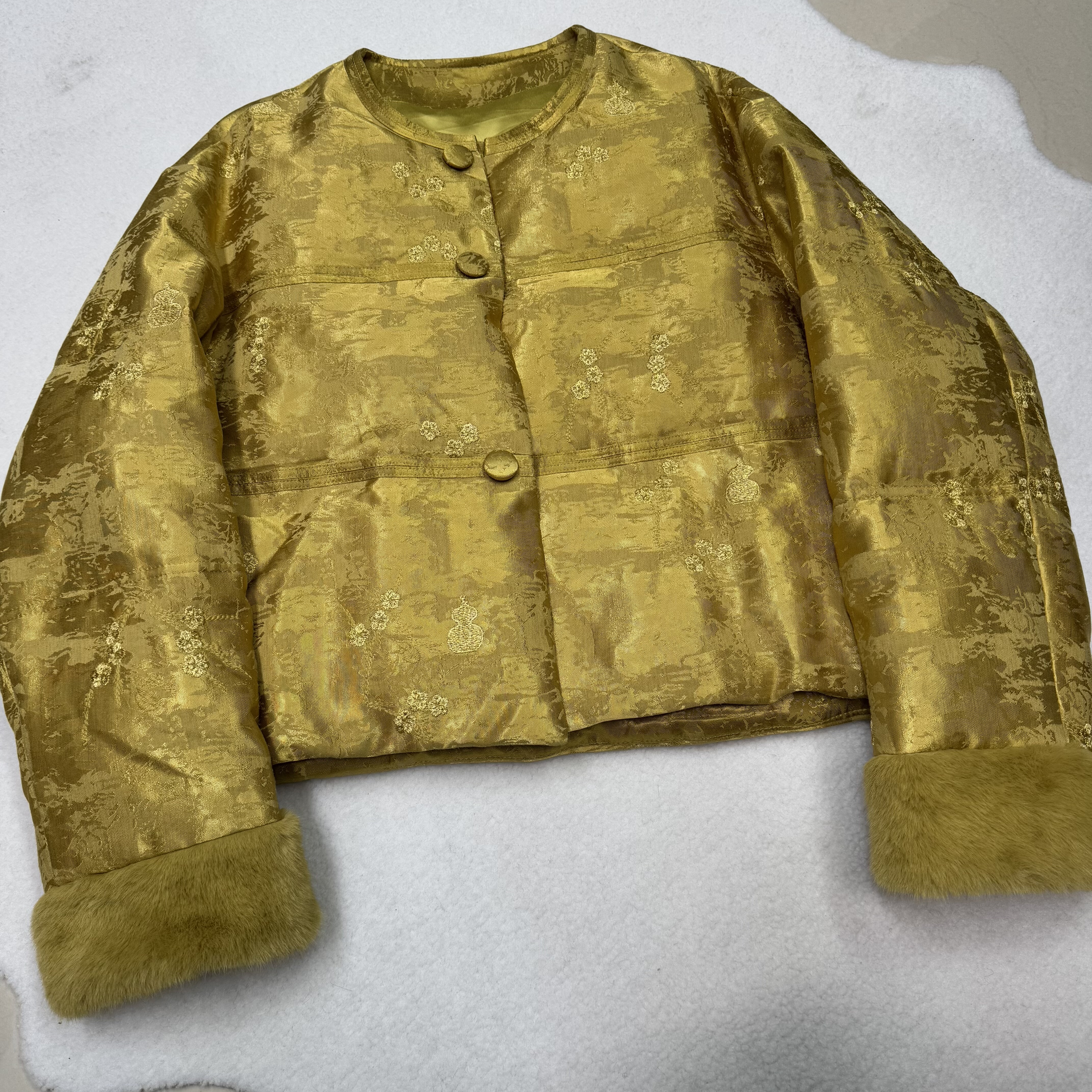 2025冬季新款新中式国风水貂毛拼接外套女短款保暖羽绒服