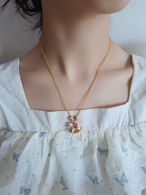 古法沙金珐琅彩马卡龙色高温烧蓝摇摇木马吊坠项链童趣锁骨链