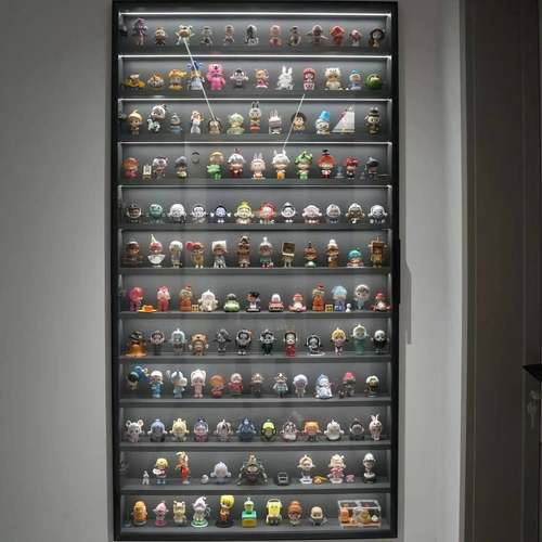 盲盒收纳展示架玻璃手办展示柜带灯防尘收纳架玩具陈列柜挂墙定制