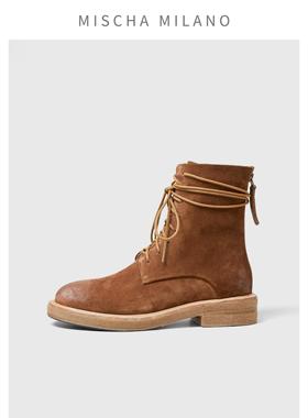 意大利mischa 2024年新款厚底马丁靴女短筒 小众设计瘦瘦靴英伦风