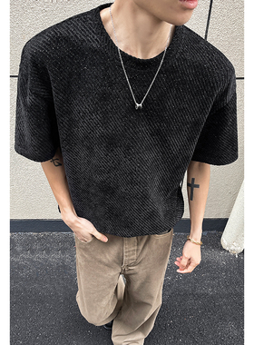 2026夏季新款 港风外景黑墙大码圆领短袖T恤M-5X HT26036-特P15