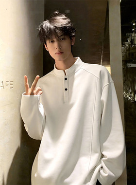 下单50w件港风复古复合华棉270g亨利领大码男T恤T24555特P19