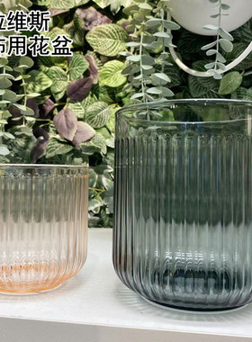 IKEA宜家格拉维斯装饰用花盆透明玻璃小清新北欧家居粉色灰色花瓶