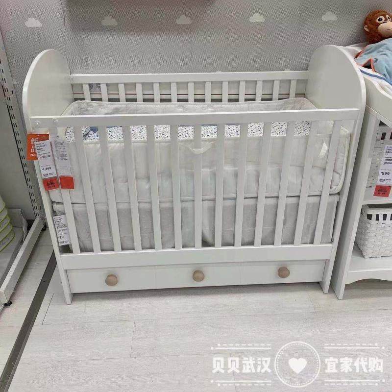 IKEA宜家国内代购格纳特带抽屉婴儿床60*120厘米白色淡灰色可调节