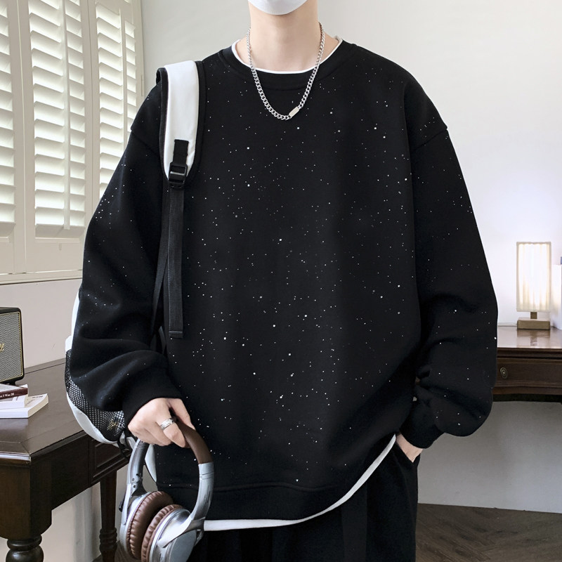 秋冬季圆领卫衣春秋季宽松男士加绒满天星新款长袖潮流潮牌上衣