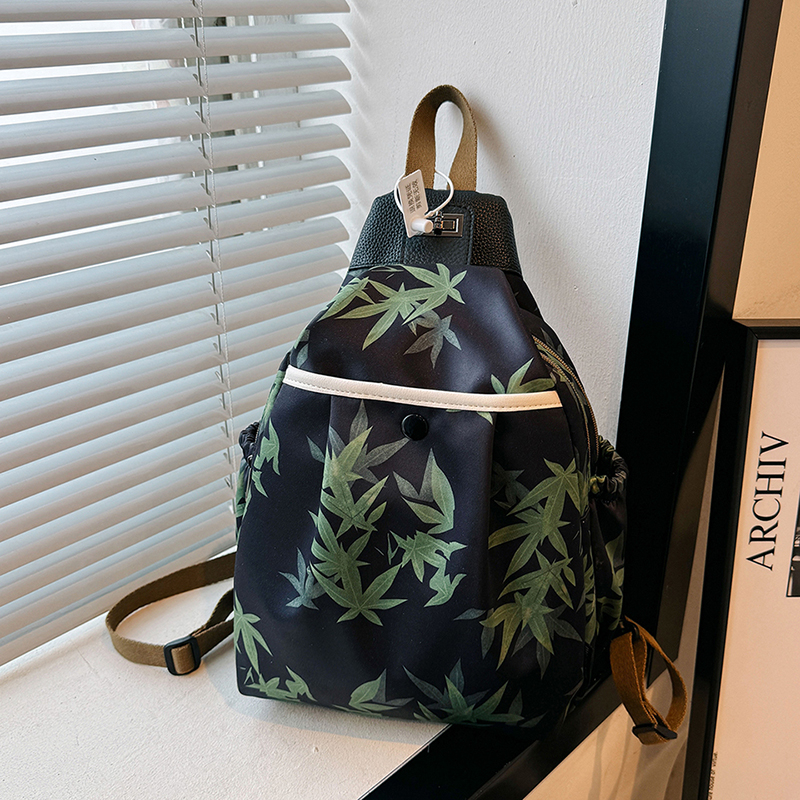 国风竹叶印花三用双肩包女新款时尚休闲单肩斜挎包女士小背包胸包
