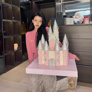 永生花高端礼盒装镶钻巨型钻石梦幻城堡蓝色粉红色送女友情人节