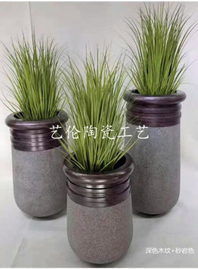 木纹落地玻璃钢商场装饰品大花瓶
