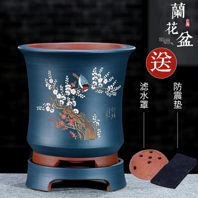 特大紫砂花盆君子圆形兰花陶瓷盆