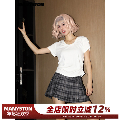 MANYSTON美式复古短袖t恤2025新款女夏季显瘦休闲打底衫上衣