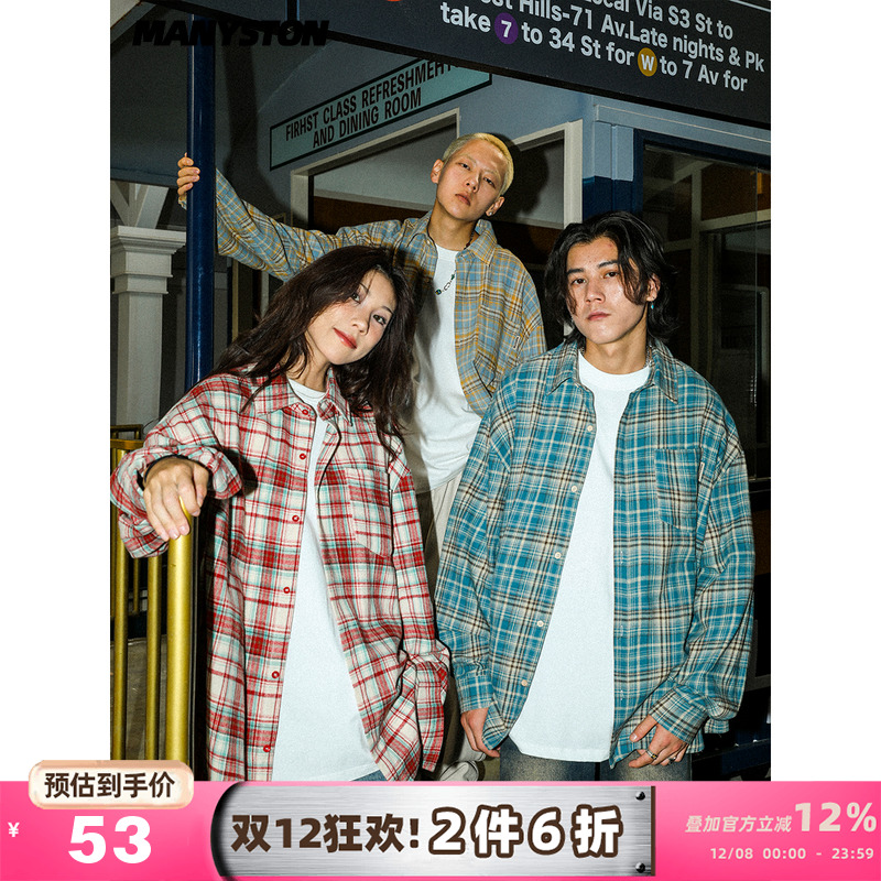 MANYSTON美式高街翻领长袖衬衫