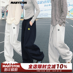 小众设计感宽松百搭休闲裤 男春秋季 子 高街黑色阔腿裤 MANYSTON美式