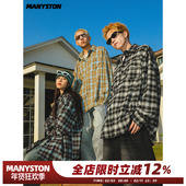 寸衫 柳岩同款 休闲衬衣外套 衬衫 男生春季 MANYSTON美式 复古格子长袖