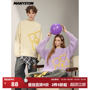 针织衫 MANYSTON美式 宽松情侣装 春秋季 上衣 提花圆领套头毛衣男生款