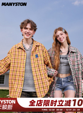 【贺峻霖同款】MANYSTON美式复古长袖衬衫男春秋季情侣装刺绣衬衣