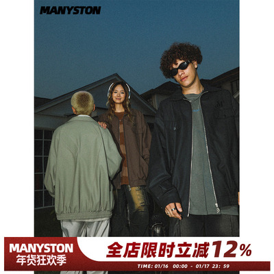 MANYSTON春秋季翻领PU皮夹克外套
