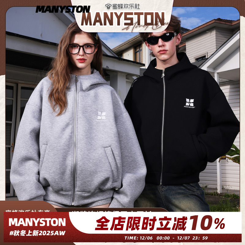 【欢乐社】【奇煜同款】MANYSTON美式潮牌连帽开衫卫衣情侣装外套