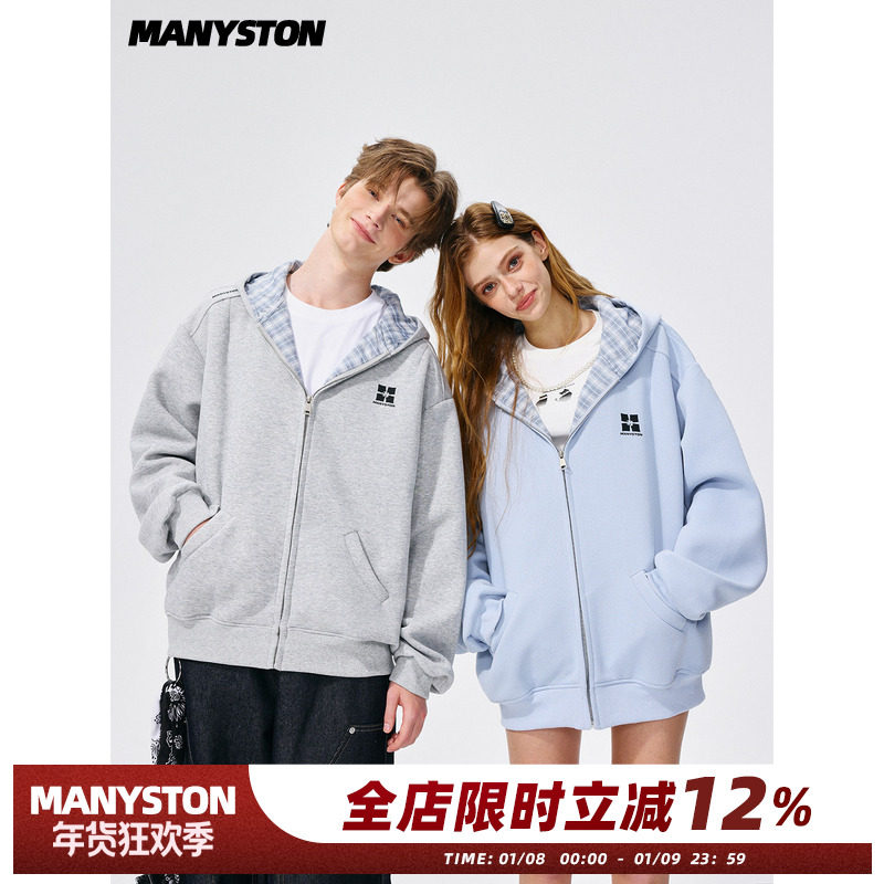 【郝熠然同款】MANYSTON美式连帽开衫卫衣男款春秋季宽松帽衫外套
