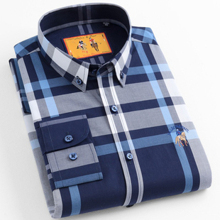 保罗纯棉格子衬衫男士长袖百搭休闲衬衣春季新款商务休闲男装上衣