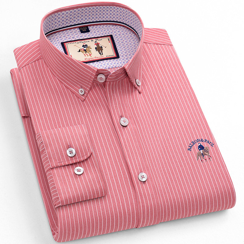 春季薄款保罗条纹长袖衬衫男士免烫抗皱商务休闲衬衣青年男装上衣